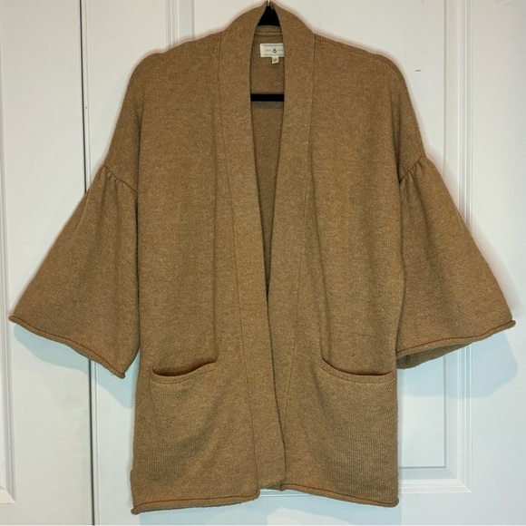 Lou & Grey Camel Short Bell Sleeve Open Front Cardigan XS - Picture 1 of 9
